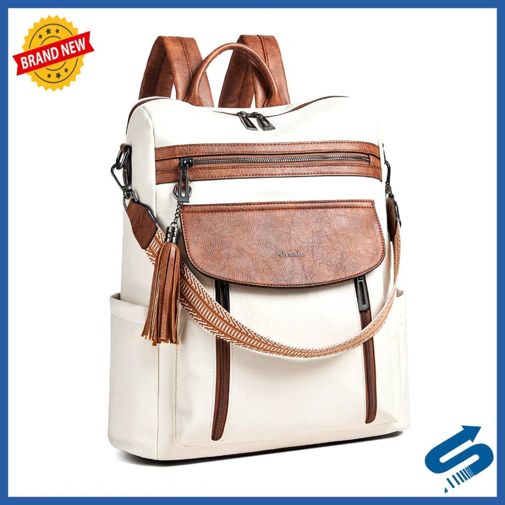 Leather Laptop Backpack Professional Water-Resistant Travel Daypack Work Casual